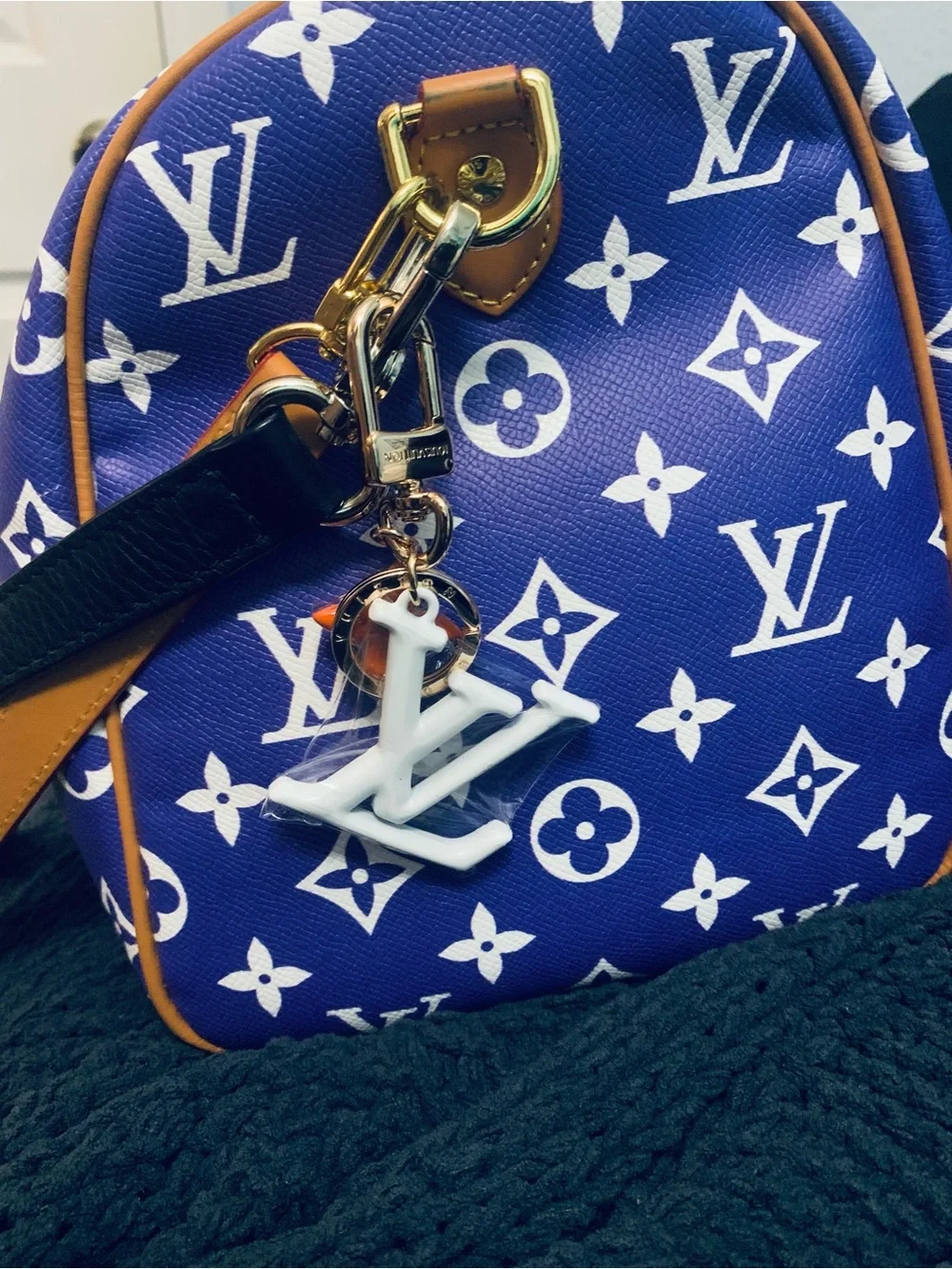 Luxury White & Orange Initials Key Charm